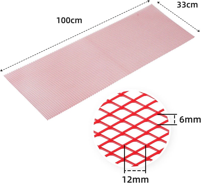 AggAuto شبكة مشبك السيارة العالمية 40"x13" - إدخال مشبك الألمنيوم للسيارات مع ثقب ماسي 6x12mm، واحدة من أكثر الشبكات متعددة الوظائف باللون الأحمر - Image 4