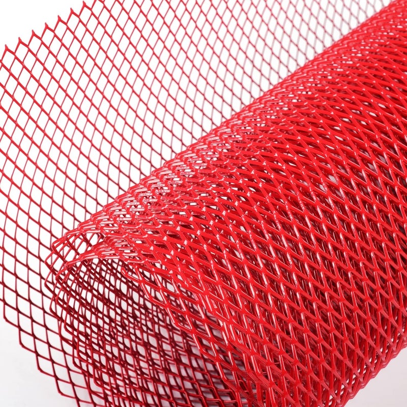 AggAuto شبكة مشبك السيارة العالمية 40"x13" - إدخال مشبك الألمنيوم للسيارات مع ثقب ماسي 6x12mm، واحدة من أكثر الشبكات متعددة الوظائف باللون الأحمر - Image 1