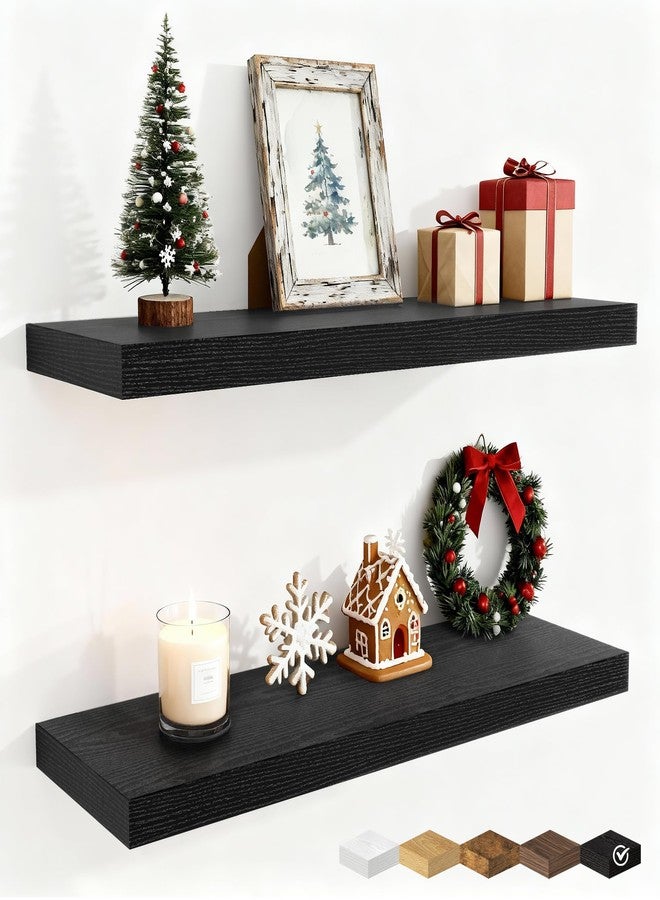 Fun Memories Floating Shelves for Wall, 30 Inch Rustic Wood Wall Mounted Shelves for Bathroom, Bedroom, Kitchen, Living Room, Deep Floating Shelves for Storage & Home Decor (Black, Set of 2) - Image 1