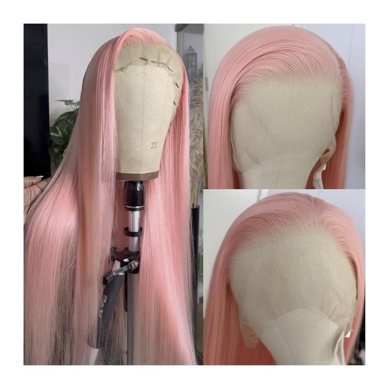 Light pink lace wig 13x4 long straight synthetic fiber front, women's style, heat-resistant, natural hairline, daily(LACE FRONT_26INCHES) - Image 2