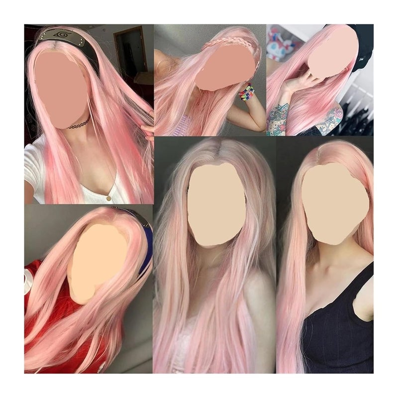Light pink lace wig 13x4 long straight synthetic fiber front, women's style, heat-resistant, natural hairline, daily(LACE FRONT_26INCHES) - Image 4