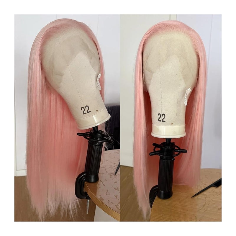 Light pink lace wig 13x4 long straight synthetic fiber front, women's style, heat-resistant, natural hairline, daily(LACE FRONT_26INCHES) - Image 3