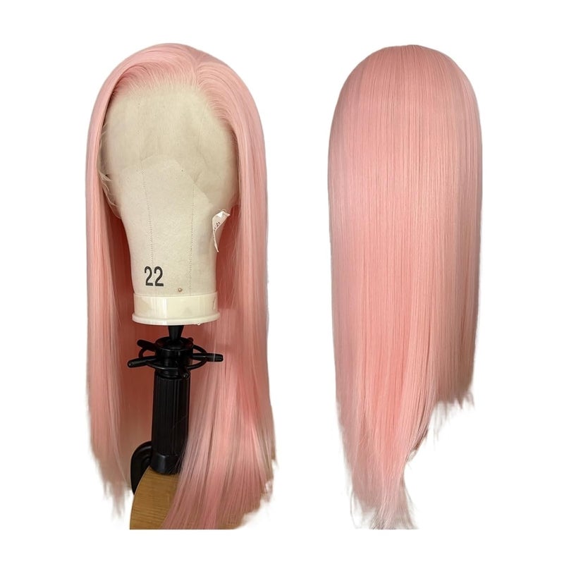 Light pink lace wig 13x4 long straight synthetic fiber front, women's style, heat-resistant, natural hairline, daily(LACE FRONT_26INCHES) - Image 1