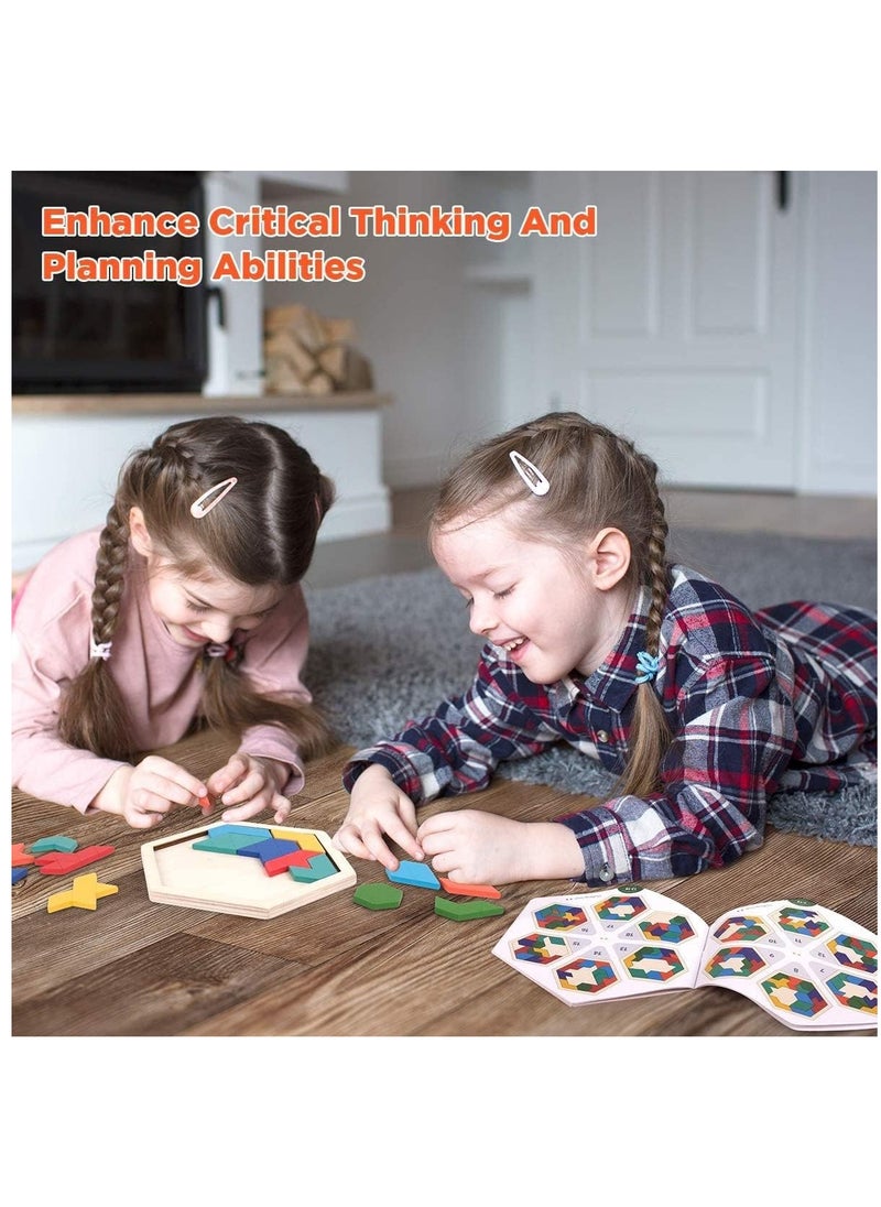XICEN Kids Wooden Jigsaw Puzzles Hexagon Tangram Puzzle Toy Geometric Shape Blocks Brain Teaser Puzzles Travel Games for Children Adults  - Image 4