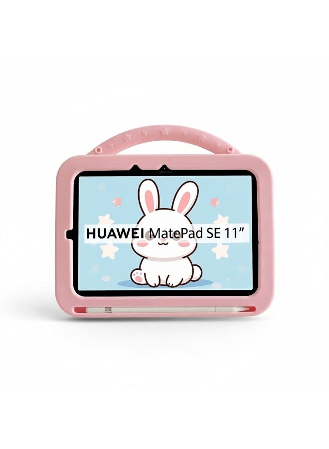 حافظة واقية HUAWEI MatePad SE 11 بوصة 2024 طبعة 2024 غطاء سيليكون ناعم غلاف واقي مقوى مزود بحزام معصم قابل للدوران 360 درجة يشتمل على حلقة حامل قابلة للتعديل ومقبض حمل حماية من السقوط تصميم كرتوني/دمية لطيف مصمم خصيصًا للفتيات الصغيرات زخرفة دمية وردية - Image 2