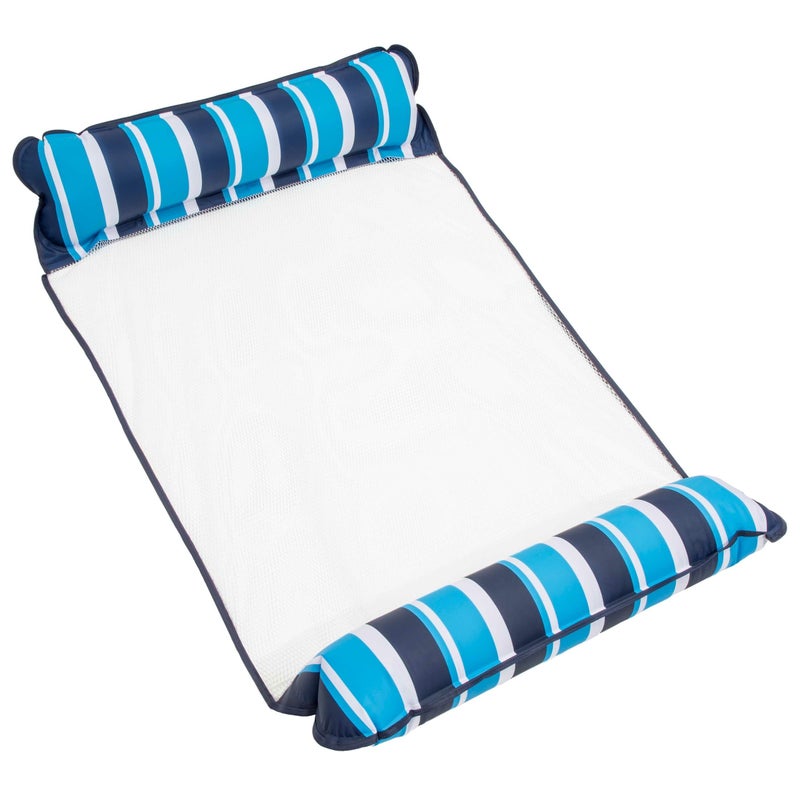 Aqua Leisure Aqua 4-in-1 Original Monterey Hammock XL Pool Float & Hammock - Multi-Purpose, Inflatable Pool Floats for Adults - Patented Thick, Non-Stick PVC Material â€“ Navy/White Stripe - Image 1