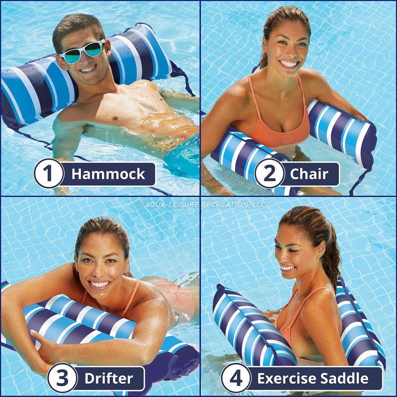 Aqua Leisure Aqua 4-in-1 Original Monterey Hammock XL Pool Float & Hammock - Multi-Purpose, Inflatable Pool Floats for Adults - Patented Thick, Non-Stick PVC Material â€“ Navy/White Stripe - Image 2