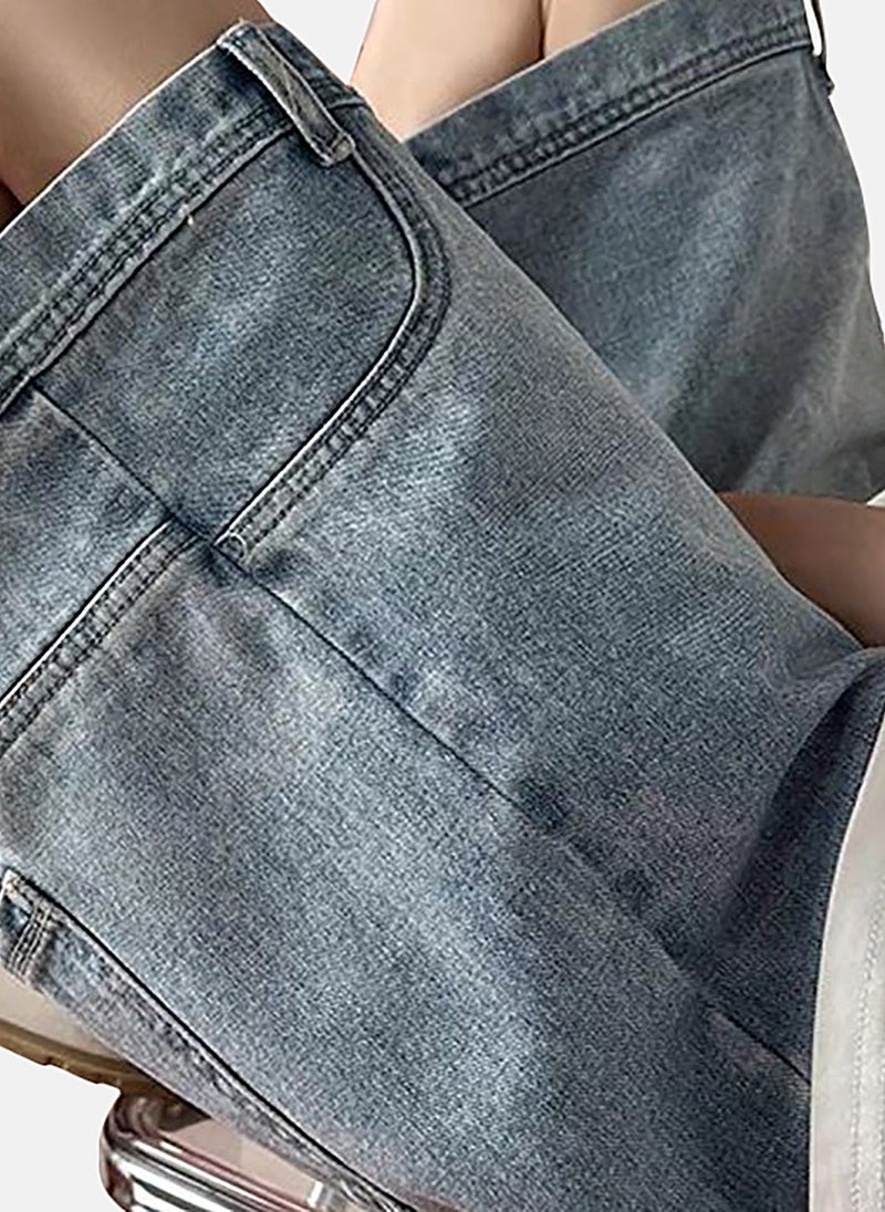 يونيكي Blue Mid Rise Soild Relaxed Fit Shorts - Image 3