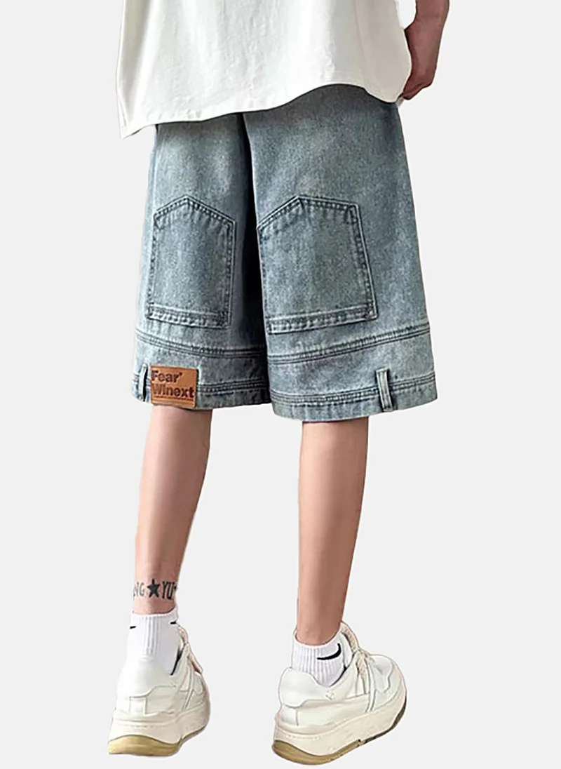 يونيكي Blue Mid Rise Soild Relaxed Fit Shorts