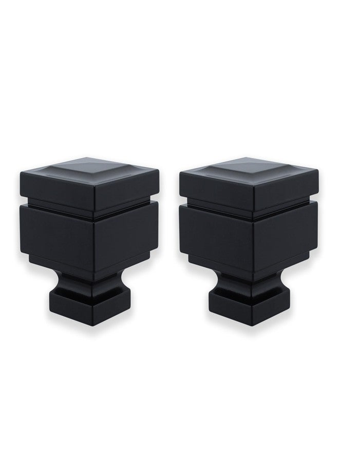 BLASTHOME® Luxury Step Square Finials - Fits Only Signature Collection Curtain Rods (Rod Not Included) - Premium Quality, Heavy Metal - Set of Two - Tuxedo Black Finish - Image 1