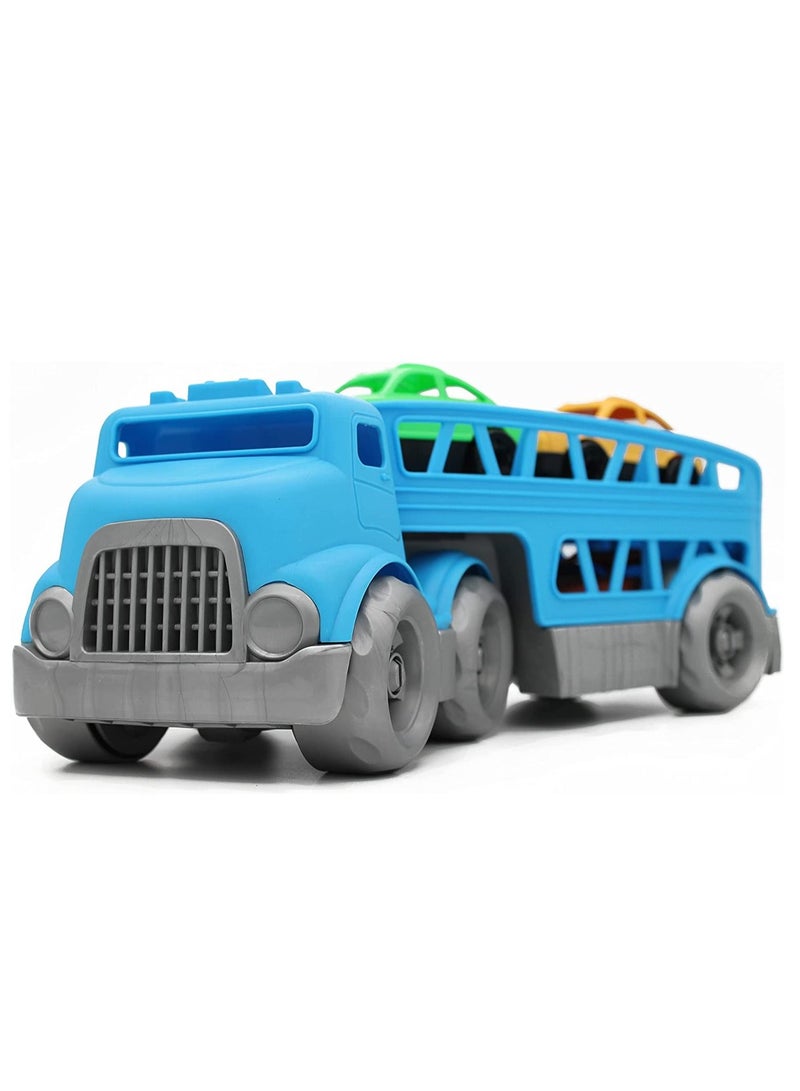 ROLL UP KIDS Toy Truck Car Carrier Manual Friction Powered Vehicle Toy Set With 3 Cars - Image 1