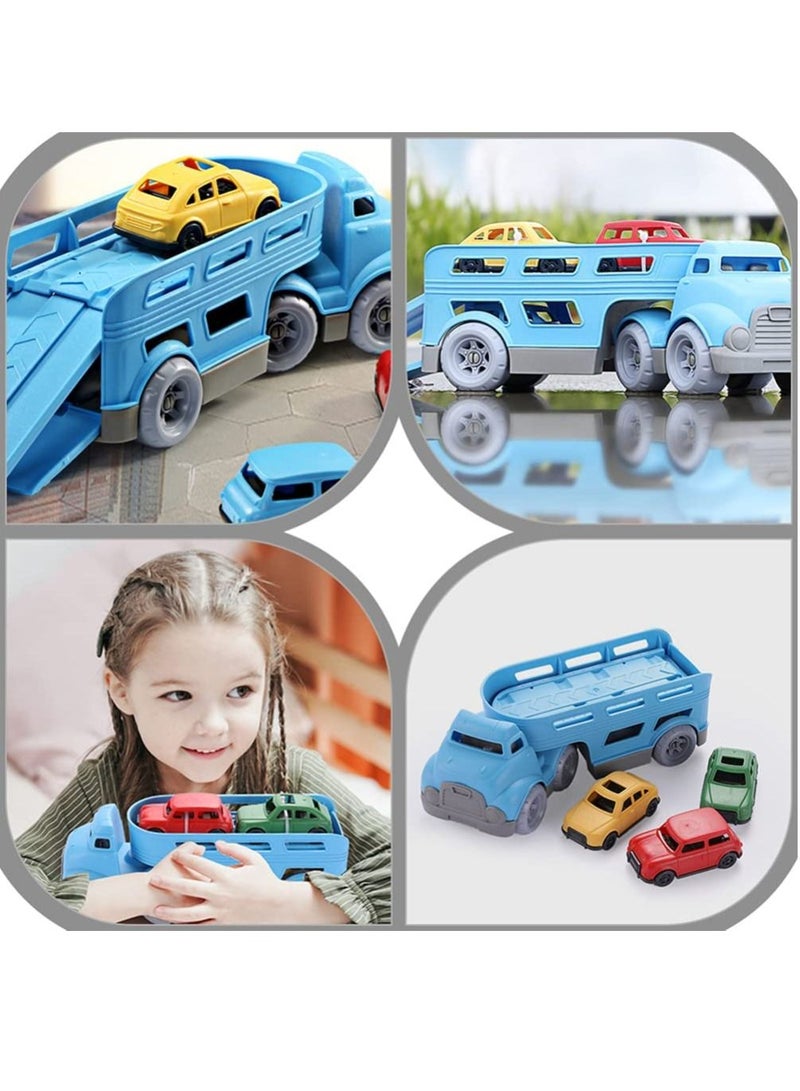 ROLL UP KIDS Toy Truck Car Carrier Manual Friction Powered Vehicle Toy Set With 3 Cars - Image 4