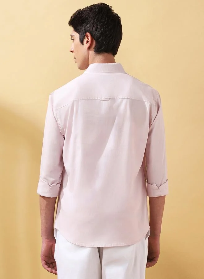 Dennis Lingo Men's Light Pink Poplin Solid Pattern Button Down Regular FiT-Shirt