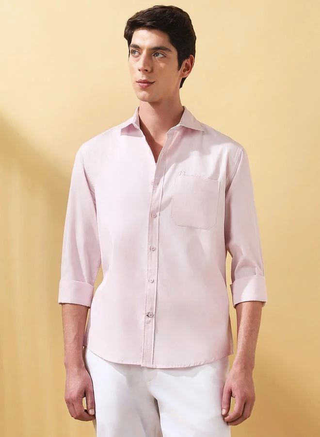 Dennis Lingo Men's Light Pink Poplin Solid Pattern Button Down Regular FiT-Shirt