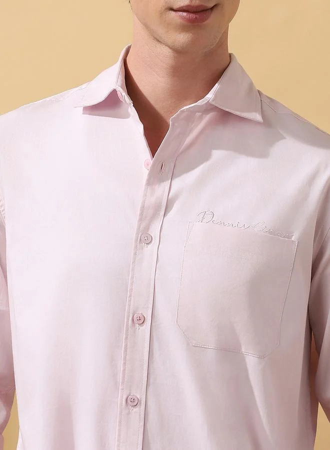 Dennis Lingo Men's Light Pink Poplin Solid Pattern Button Down Regular FiT-Shirt