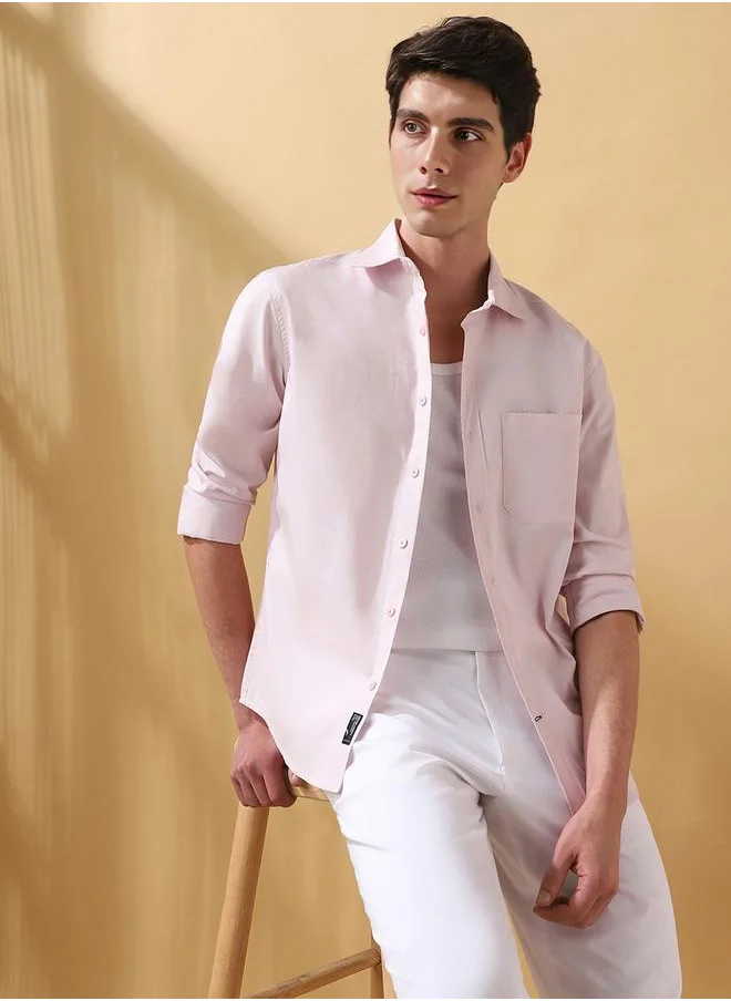 Dennis Lingo Light Pink 40's poplin Solid Pattern Regular Fit Shirts for Men with Spread collar Neckline Full Sleeves Regular Length Upper Body Wear Button Down Button Closure Woven Weave - Perfect for Lifestyle Occasions