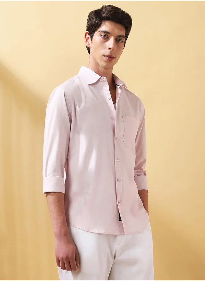 Dennis Lingo Light Pink 40's poplin Solid Pattern Regular Fit Shirts for Men with Spread collar Neckline Full Sleeves Regular Length Upper Body Wear Button Down Button Closure Woven Weave - Perfect for Lifestyle Occasions