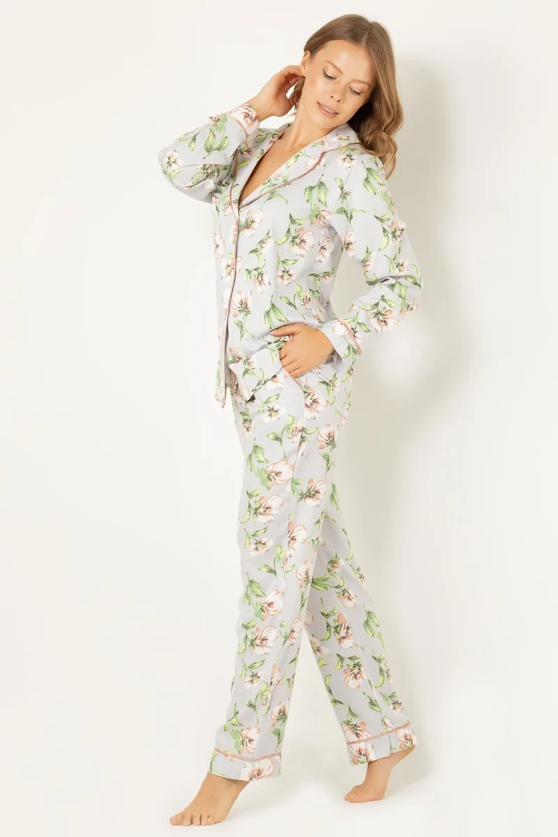 دو رى مى Floral Natural Viscose Soft Buttoned Pajama Set