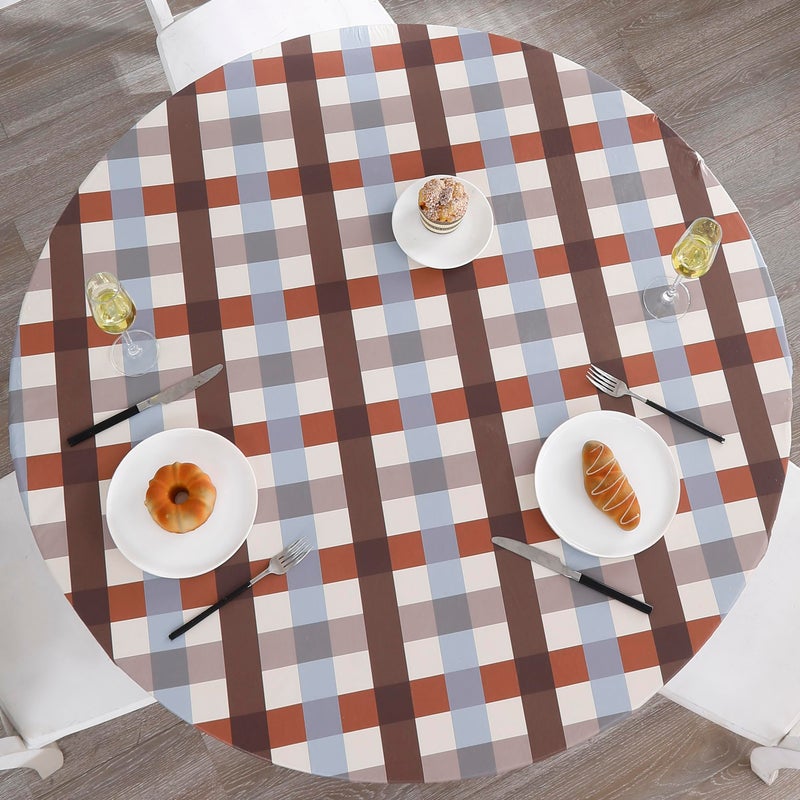 Walrus Round Vinyl Fitted Tablecloth with Flannel Backing Elastic Edge Design Table Cover Waterproof Oil-Proof PVC Table Cloth Stain-Resistant Best for 45"-56" Round - Image 1