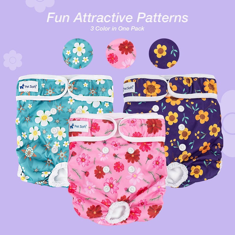Pet Soft Washable Female Diapers (3 Pack) Female Dog Diapers, Comfort Reusable Doggy Diapers for Girl Dog in Period Heat (Cute Flower, S) - Image 5