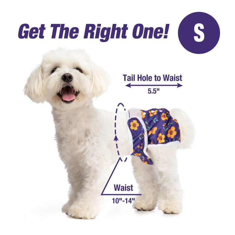 Pet Soft Washable Female Diapers (3 Pack) Female Dog Diapers, Comfort Reusable Doggy Diapers for Girl Dog in Period Heat (Cute Flower, S) - Image 4