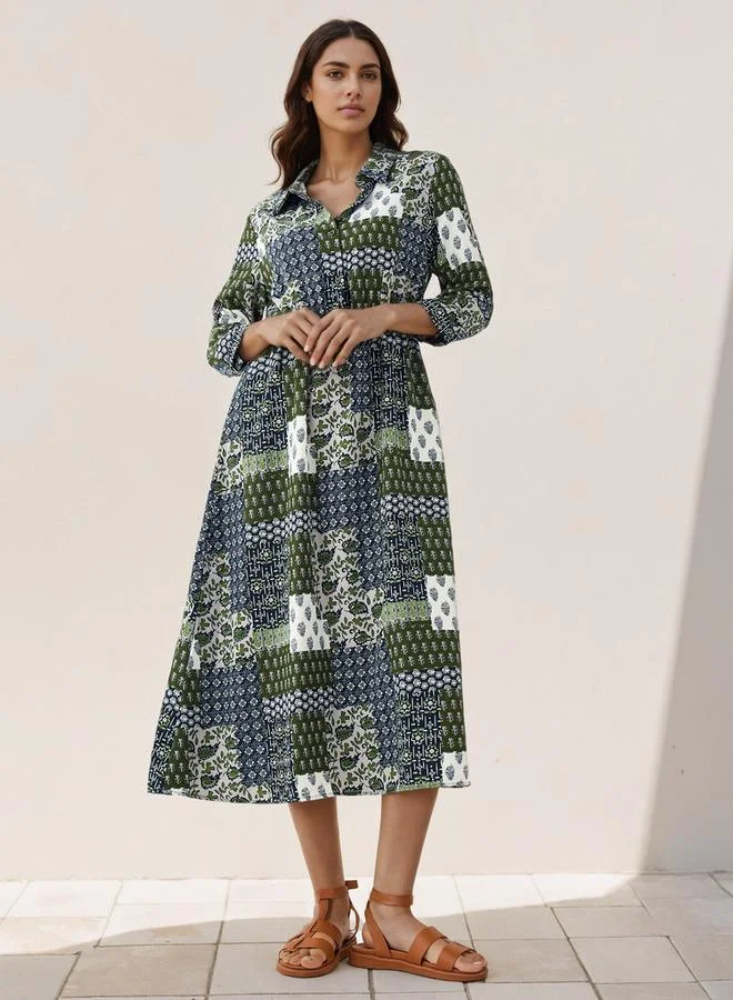 Splash FAV Midi Shirt Dress with Floral Print