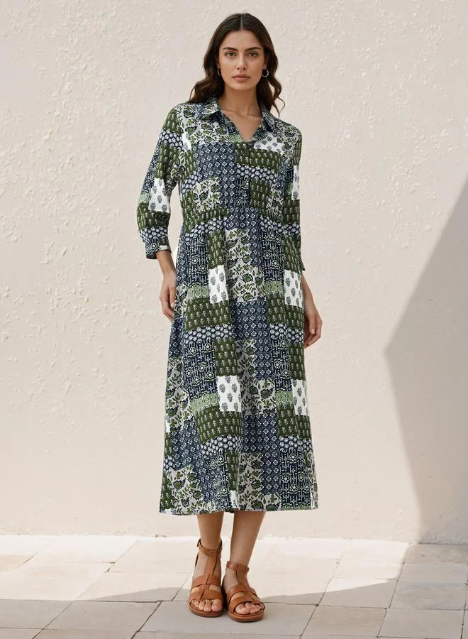 Splash FAV Midi Shirt Dress with Floral Print