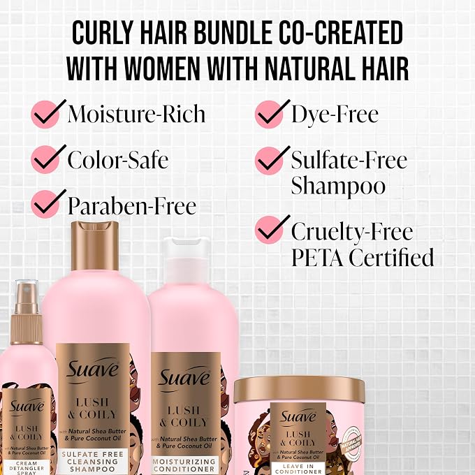 Suave Luscious Curly Hair Shampoo and Conditioner Set for Women With Natural Hair, with Leave-In Conditioner for Curly Hair and Detangling Spray, 4 Count - Image 3