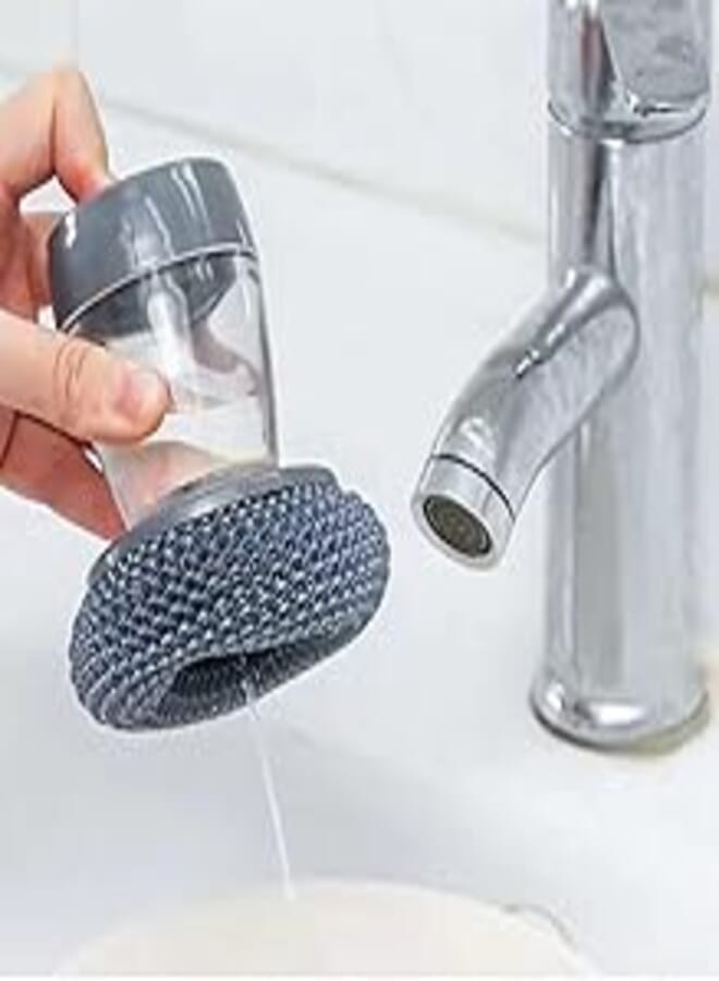VIVACITY Wire Ball Cleaning Scrubber Brush, Dish Washing Soap Dispensing Palm Brush, Rust-Resistant, Easy to Hold and Non-Slip