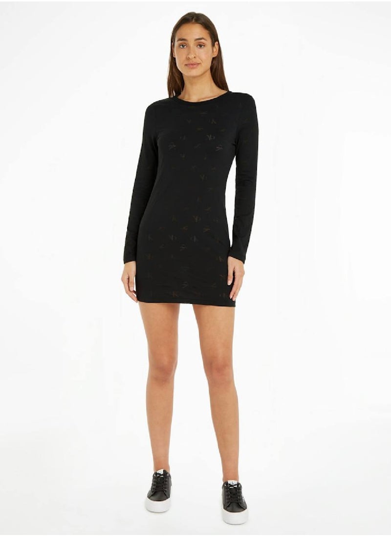 Calvin Klein Jeans Women's Long Sleeve Bodycon Dress - Cotton, Black  - Image 1