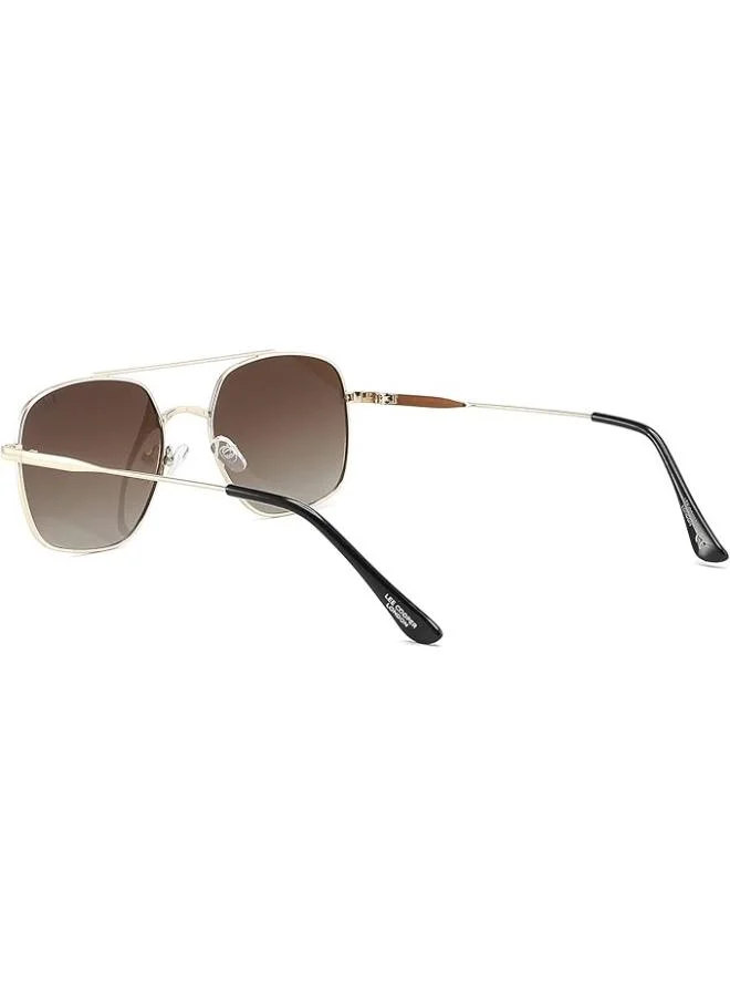 لي كوبر Polarized Sunglasses Gold Frame Gradient Brown Mirror Lens 52mm  - LC1032C03