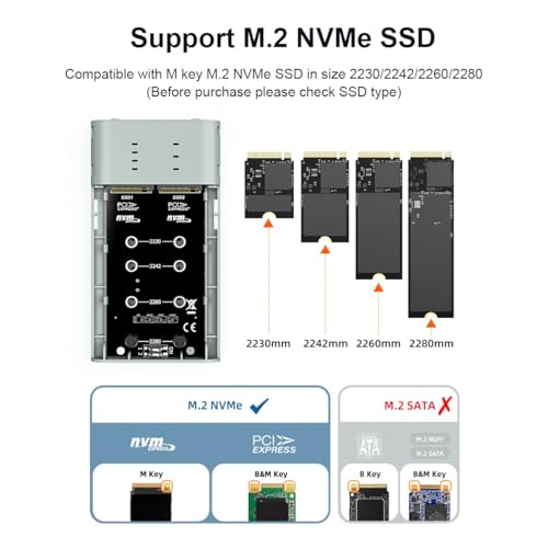 MAIWO حاوية MAIWO مزدوجة M.2 NVMe SSD مع 4 RAID، حاوية M.2 NVMe PCIe RAID تدعم RAID0/1/PM/كبير، USB 3.2 Gen2x2 Type-C بسرعة 20Gbps، سعة 8TB - Image 3