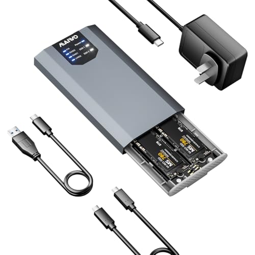 MAIWO حاوية MAIWO مزدوجة M.2 NVMe SSD مع 4 RAID، حاوية M.2 NVMe PCIe RAID تدعم RAID0/1/PM/كبير، USB 3.2 Gen2x2 Type-C بسرعة 20Gbps، سعة 8TB - Image 1
