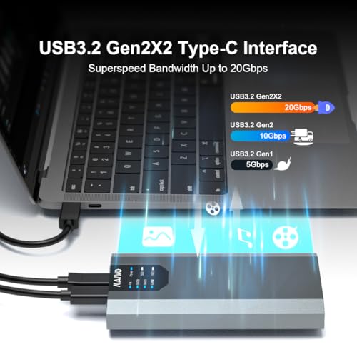 MAIWO حاوية MAIWO مزدوجة M.2 NVMe SSD مع 4 RAID، حاوية M.2 NVMe PCIe RAID تدعم RAID0/1/PM/كبير، USB 3.2 Gen2x2 Type-C بسرعة 20Gbps، سعة 8TB - Image 2
