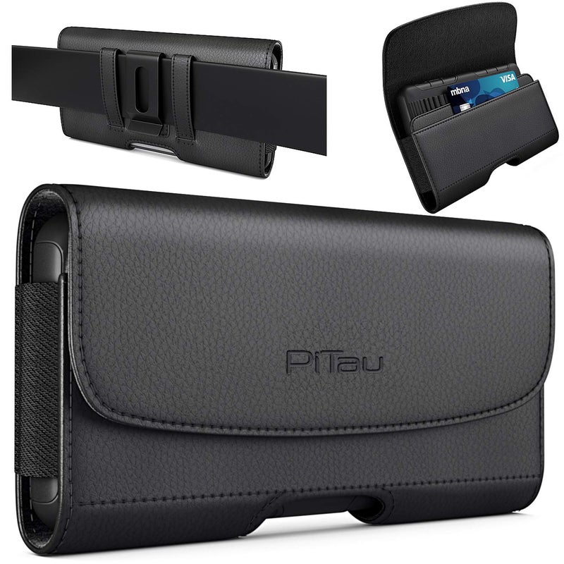 PiTau Holster for Samsung Galaxy Ultra S25 S24 S23 S22 S21 S20 A73 A54 A53, Phone Belt Clip Holder Case for Google Pixel Pro XL 9 8 7 6 4 3, Men's Big Cellphone ID Card Carrying Pouch, Black X-Large - Image 1