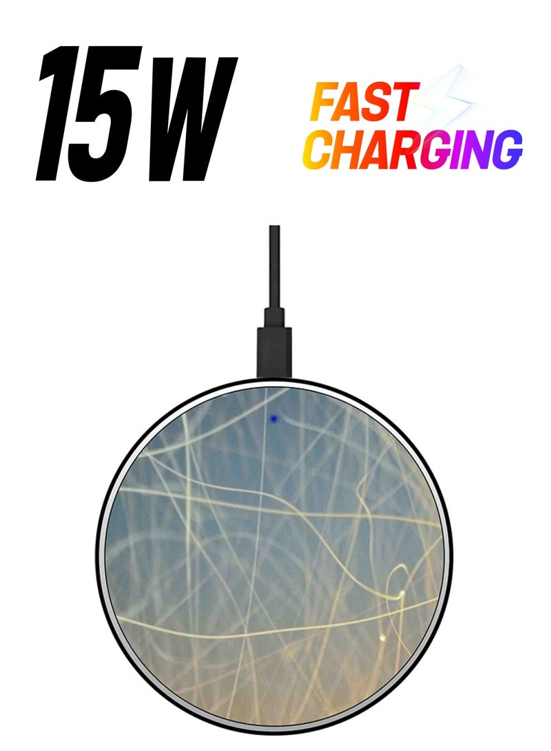 Theodor Scattered Wires Printed Fast Wireless Charger With USB Cable Blue/Yellow - Image 1