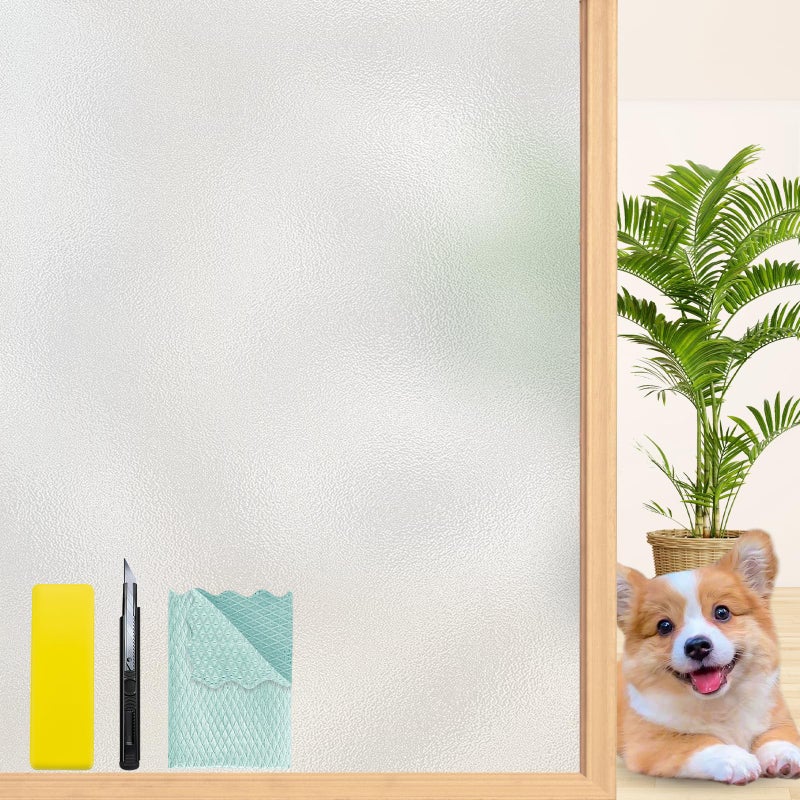 Niviy Frosted Glass Window Privacy Film Decorative, Static Cling Bathroom Window Frosting Film Day and Night Windows Cling Home Glass Door Cover, 17.5 inch x 78.7 inch - Image 1