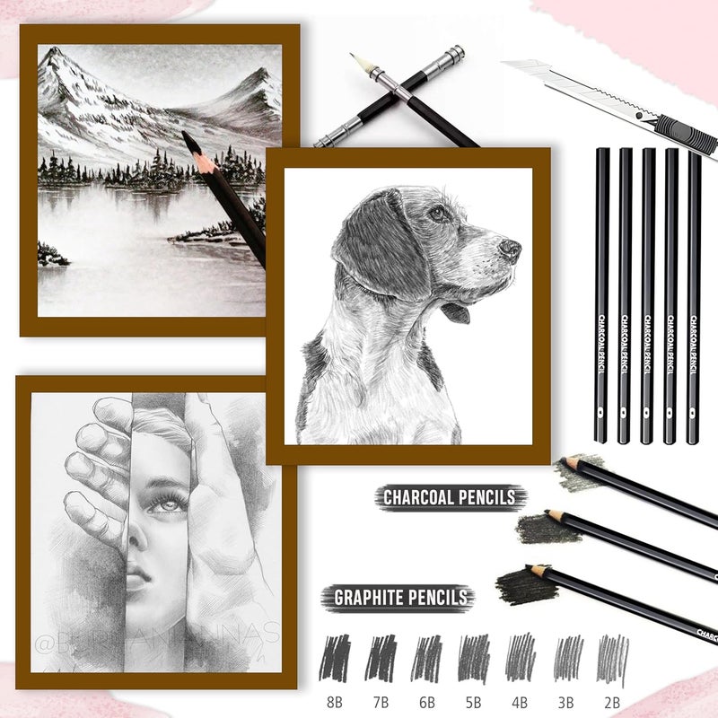 DaKos 38 Pieces Professional Sketching & Drawing Art Tool Kit - Drawing Pencil Set, Shading Pencil Set for Artists, Perfect Sketching Kit of Charcol Pencil with Rolling Pouch (MFP1230) - Image 3