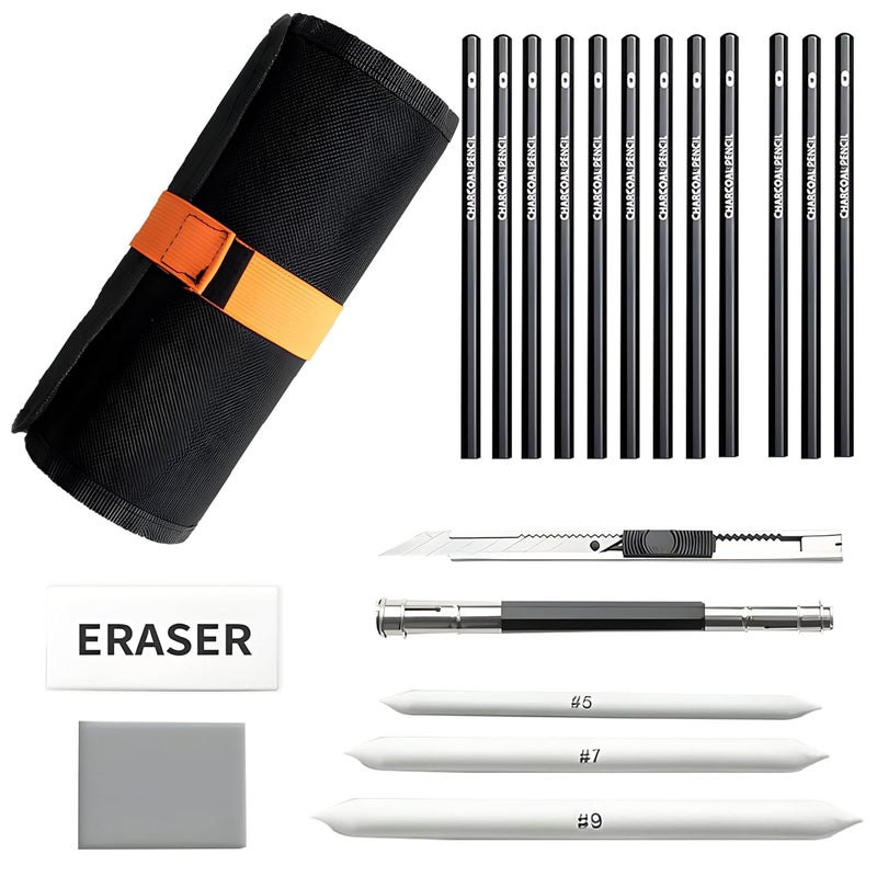 DaKos 38 Pieces Professional Sketching & Drawing Art Tool Kit - Drawing Pencil Set, Shading Pencil Set for Artists, Perfect Sketching Kit of Charcol Pencil with Rolling Pouch (MFP1230) - Image 1