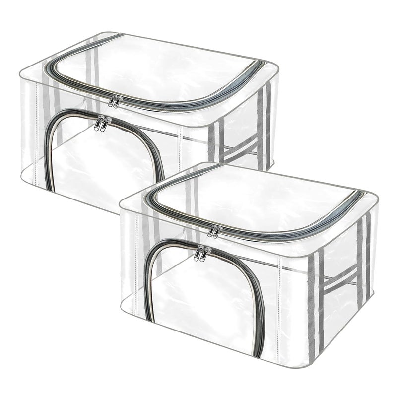 TULMAN 2Pack PVC Transparent Storage Box for Clothes Saree Blanket MoistureProof Wardrobe Organizer with Carry Handle for Closet Bedroom Underbed Storage - Image 1