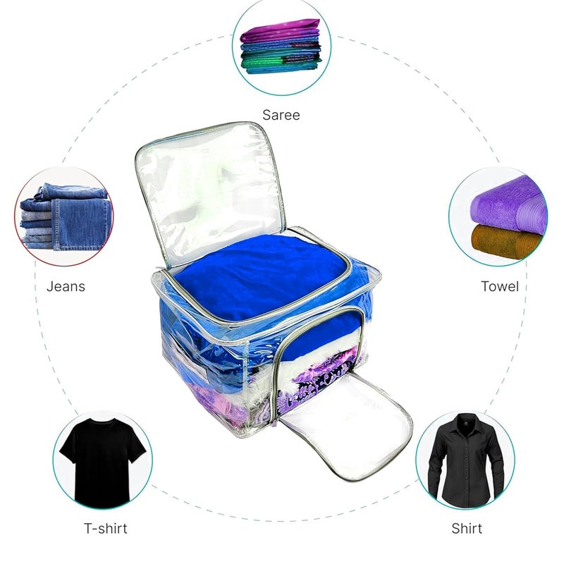 TULMAN 2Pack PVC Transparent Storage Box for Clothes Saree Blanket MoistureProof Wardrobe Organizer with Carry Handle for Closet Bedroom Underbed Storage - Image 5