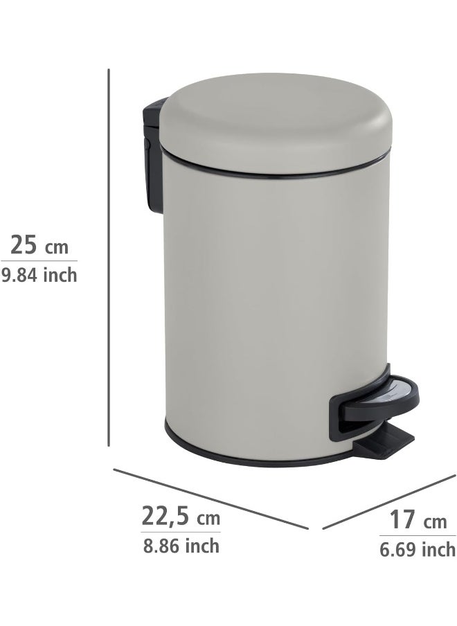 Wenko - Wenko Leman Series Pedal Bin, Grey: Foot Pedal Operation, Removable Inner Bucket, Bathroom or Kitchen Bin- 3 Liter - Image 1