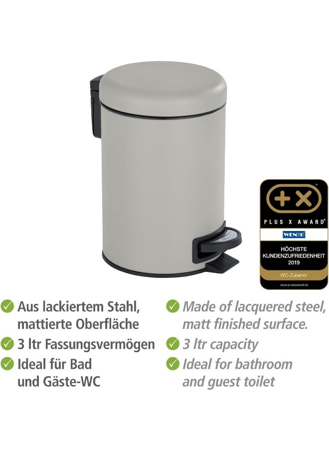 Wenko - Wenko Leman Series Pedal Bin, Grey: Foot Pedal Operation, Removable Inner Bucket, Bathroom or Kitchen Bin- 3 Liter - Image 1