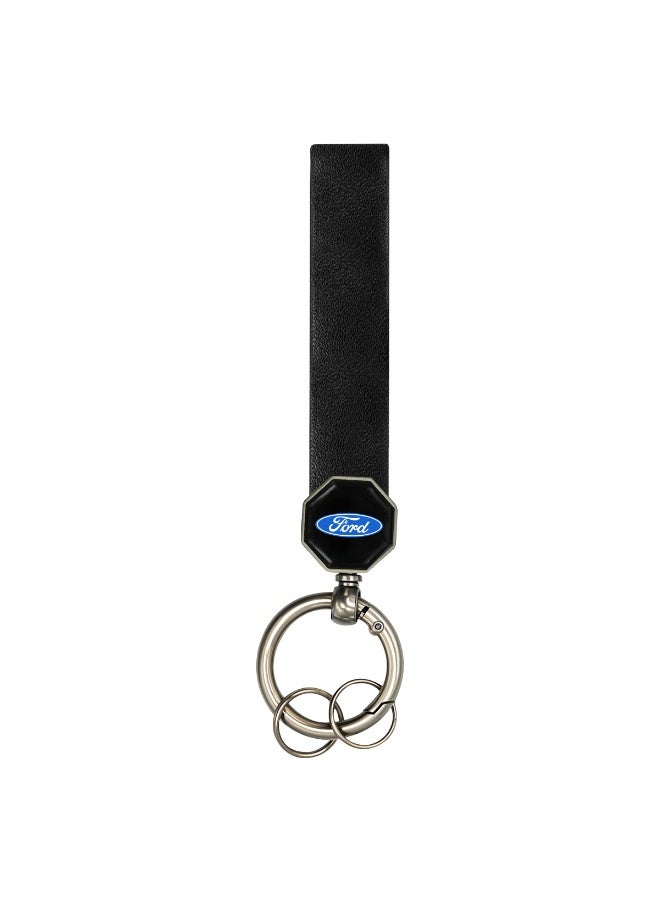 Ford Exquisite Ford Logo Car Keychain with High-Quality Black Leather Strap, Heavy-Duty Portable Spring Ring, 360° Rotation, and Double Screw Fixing, Designed to be Durable, Anti-Cracking, and Easy to Carry for Versatile Key Organization. - Image 1