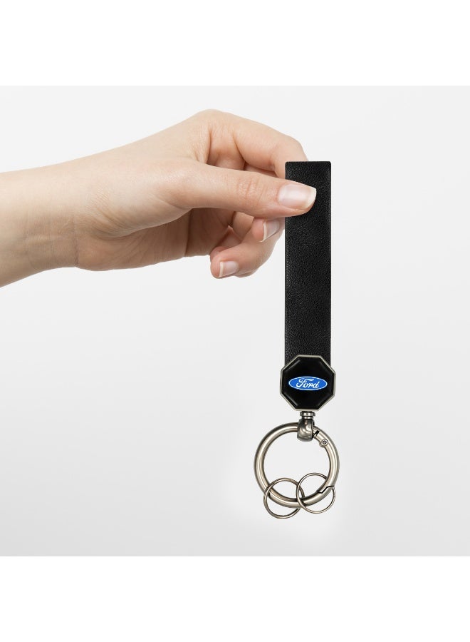 Ford Exquisite Ford Logo Car Keychain with High-Quality Black Leather Strap, Heavy-Duty Portable Spring Ring, 360° Rotation, and Double Screw Fixing, Designed to be Durable, Anti-Cracking, and Easy to Carry for Versatile Key Organization. - Image 3
