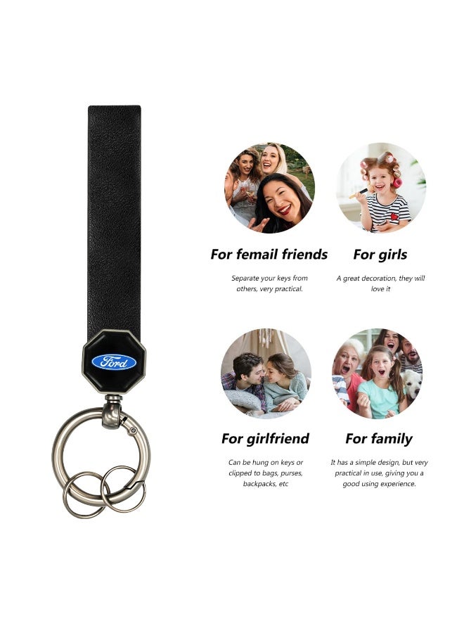 Ford Exquisite Ford Logo Car Keychain with High-Quality Black Leather Strap, Heavy-Duty Portable Spring Ring, 360° Rotation, and Double Screw Fixing, Designed to be Durable, Anti-Cracking, and Easy to Carry for Versatile Key Organization. - Image 4