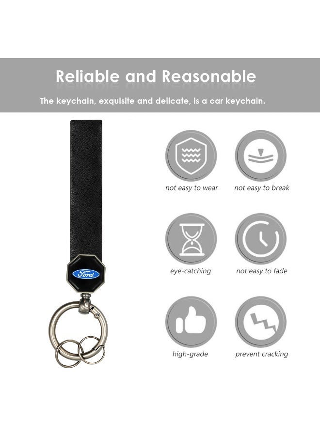 Ford Exquisite Ford Logo Car Keychain with High-Quality Black Leather Strap, Heavy-Duty Portable Spring Ring, 360° Rotation, and Double Screw Fixing, Designed to be Durable, Anti-Cracking, and Easy to Carry for Versatile Key Organization. - Image 5