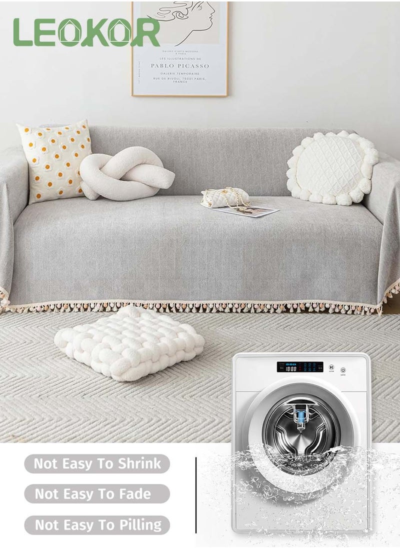 LEOKOR 3 Seat Oversized Chenille Durable Sofa Slipcovers Pets Protector Furniture Covers Soft Four Seasons Universal Couch Covers Tassel Sofa Cover 180*300 CM  - Image 5