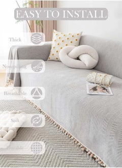 LEOKOR 3 Seat Oversized Chenille Durable Sofa Slipcovers Pets Protector Furniture Covers Soft Four Seasons Universal Couch Covers Tassel Sofa Cover 180*300 CM  - Image 2