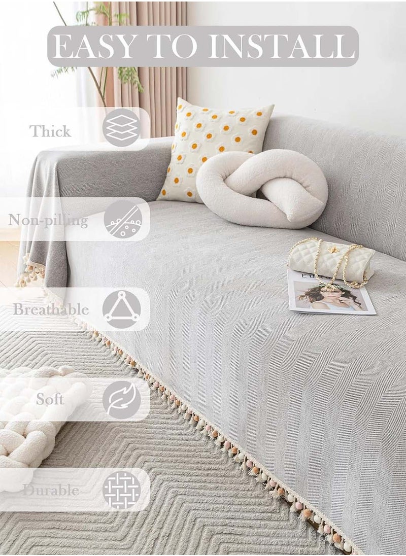 LEOKOR 3 Seat Oversized Chenille Durable Sofa Slipcovers Pets Protector Furniture Covers Soft Four Seasons Universal Couch Covers Tassel Sofa Cover 180*300 CM  - Image 2
